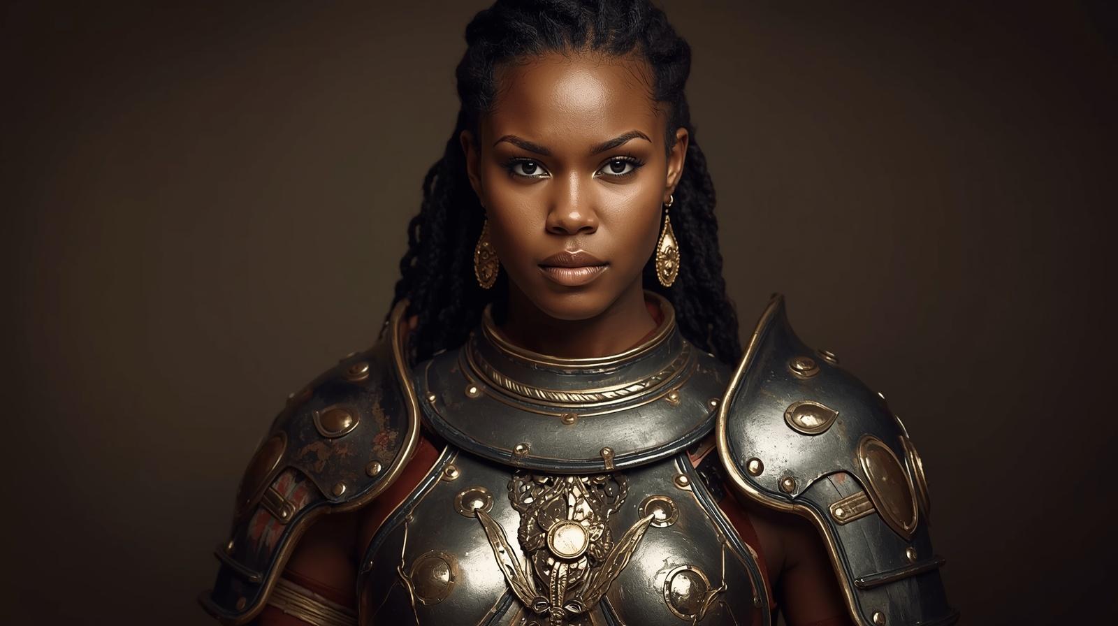 A woman in armour — ready for battle